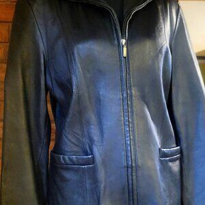 Women's Black Leather Waist-Length Jacket - Size M